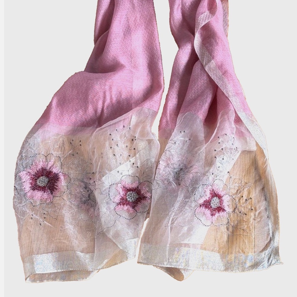Pretty Persuasions Silk Blend Sheer Floral Embroidered Oblong Scarf Wrap Shawl